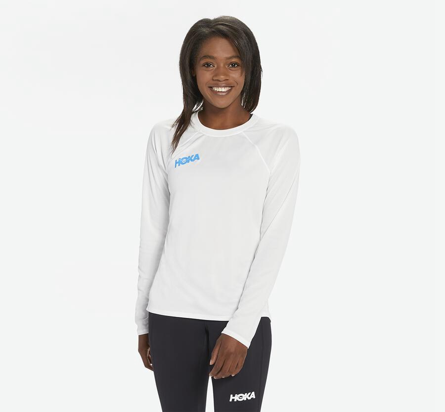 Hoka One One Top Dame - Performance Lang Sleeve - Hvide - 746305TLI